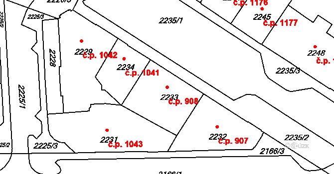 Karlovy Vary 908 na parcele st. 2233 v KÚ Karlovy Vary, Katastrální mapa