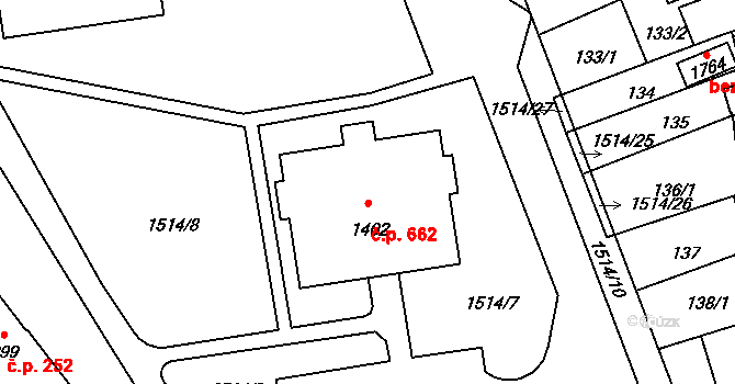 Blovice 662 na parcele st. 1402 v KÚ Blovice, Katastrální mapa