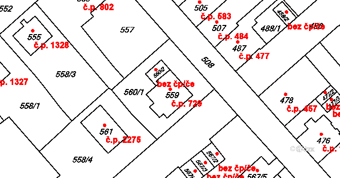 Sokolov 729 na parcele st. 559 v KÚ Sokolov, Katastrální mapa