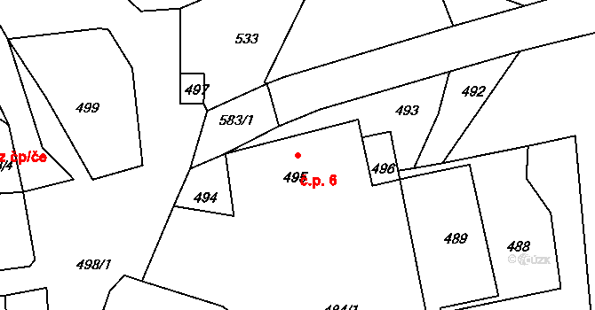 Doubravice 6, Homole u Panny na parcele st. 495 v KÚ Homole u Panny, Katastrální mapa