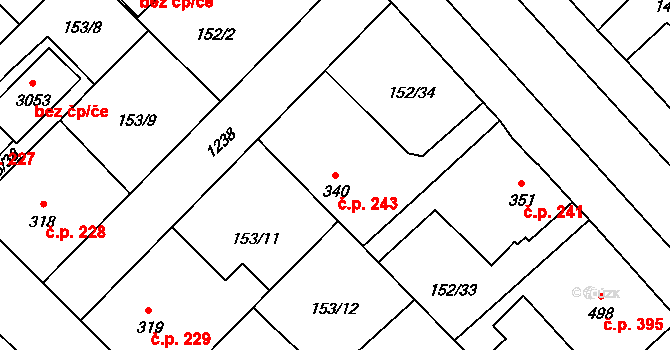 Úšovice 243, Mariánské Lázně na parcele st. 340 v KÚ Úšovice, Katastrální mapa