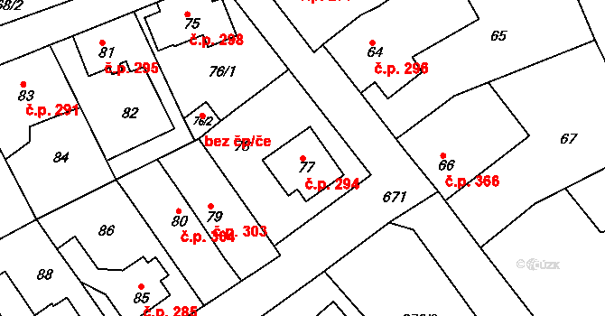 Svatava 294 na parcele st. 77 v KÚ Svatava, Katastrální mapa