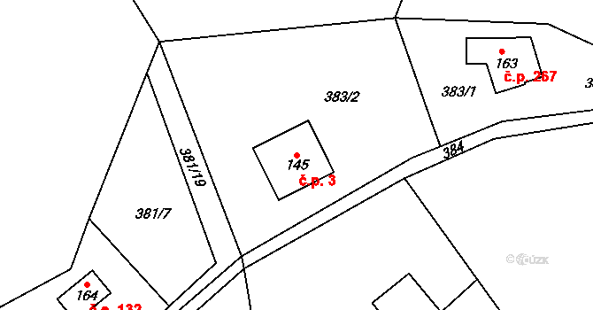Dolní Nemojov 3, Nemojov na parcele st. 145 v KÚ Dolní Nemojov, Katastrální mapa