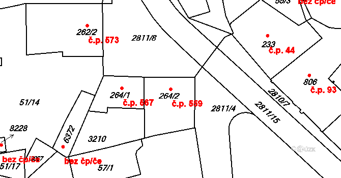 Kolín II 559, Kolín na parcele st. 264/2 v KÚ Kolín, Katastrální mapa