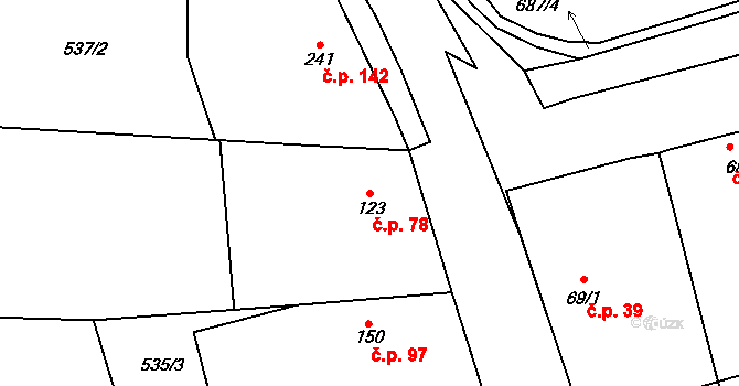 Struhy 78, Čachovice na parcele st. 123 v KÚ Struhy, Katastrální mapa
