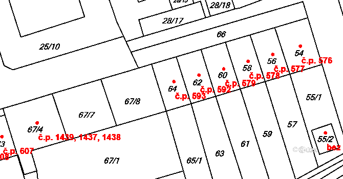 Radotín 593, Praha na parcele st. 64 v KÚ Radotín, Katastrální mapa