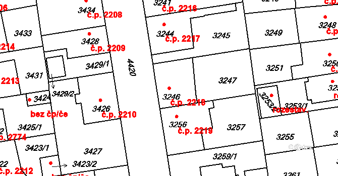 Žižkov 2218, Praha na parcele st. 3246 v KÚ Žižkov, Katastrální mapa