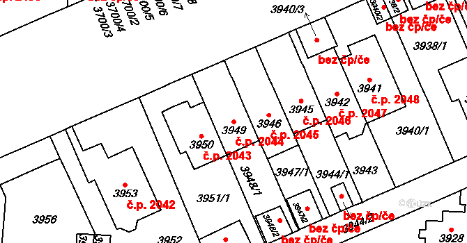 Vinohrady 2044, Praha na parcele st. 3949 v KÚ Vinohrady, Katastrální mapa