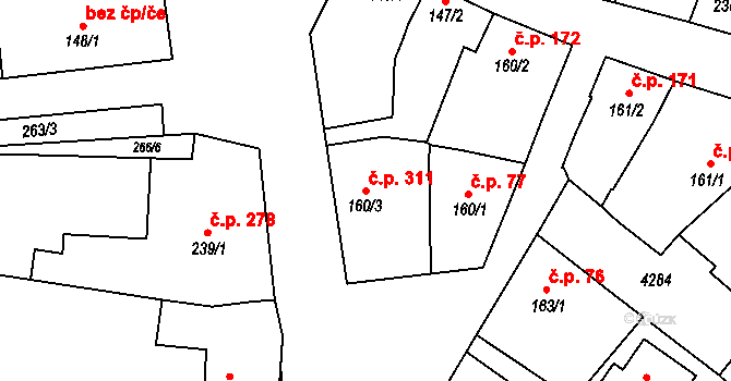 Lomnice nad Lužnicí 311 na parcele st. 160/3 v KÚ Lomnice nad Lužnicí, Katastrální mapa