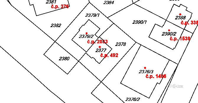 Krč 492, Praha na parcele st. 2377 v KÚ Krč, Katastrální mapa