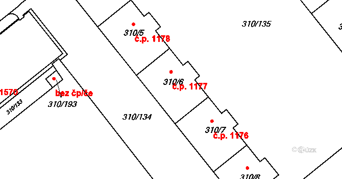 Michle 1177, Praha na parcele st. 310/6 v KÚ Michle, Katastrální mapa