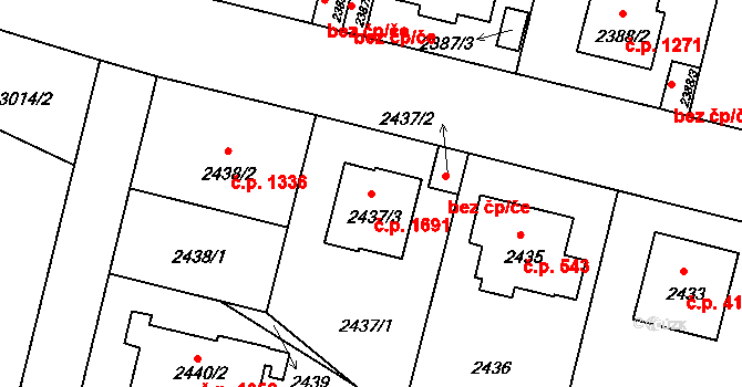 Braník 1691, Praha na parcele st. 2437/3 v KÚ Braník, Katastrální mapa