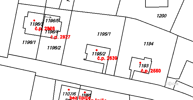 Smíchov 2639, Praha na parcele st. 1195/2 v KÚ Smíchov, Katastrální mapa