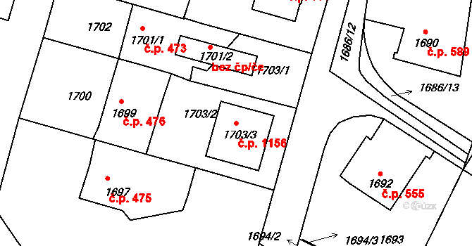 Sedlčany 1156 na parcele st. 1703/3 v KÚ Sedlčany, Katastrální mapa