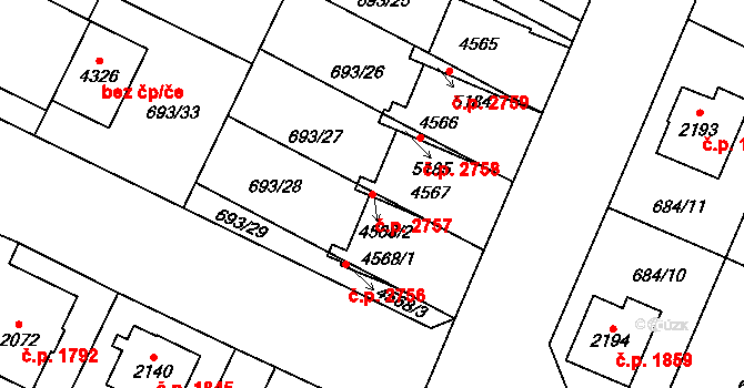 Dvůr Králové nad Labem 2757 na parcele st. 4567 v KÚ Dvůr Králové nad Labem, Katastrální mapa