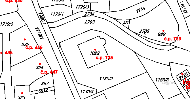 Vrchlabí 735 na parcele st. 1022 v KÚ Vrchlabí, Katastrální mapa
