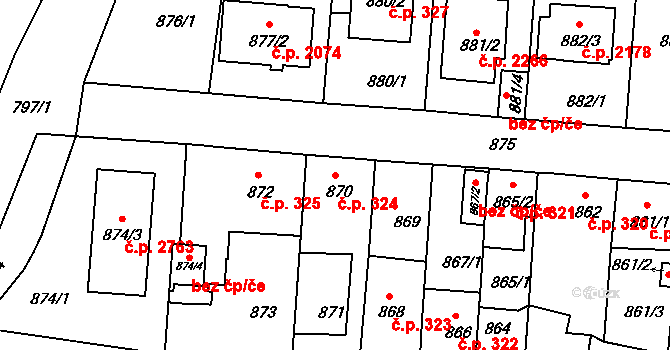 České Budějovice 3 324, České Budějovice na parcele st. 870 v KÚ České Budějovice 3, Katastrální mapa