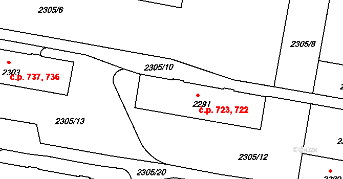 České Budějovice 3 722,723, České Budějovice na parcele st. 2291 v KÚ České Budějovice 3, Katastrální mapa