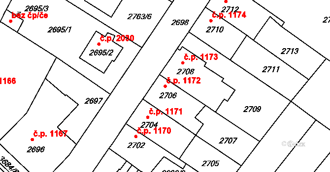 České Budějovice 5 1172, České Budějovice na parcele st. 2706 v KÚ České Budějovice 5, Katastrální mapa