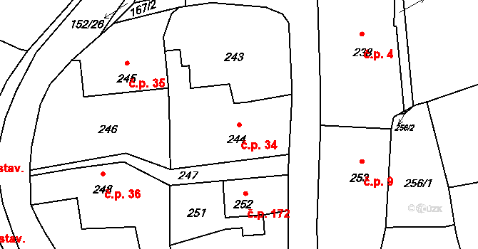 Dolní Libchava 34, Česká Lípa na parcele st. 244 v KÚ Dolní Libchava, Katastrální mapa