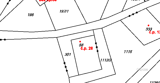 Manušice 28, Česká Lípa na parcele st. 56 v KÚ Manušice, Katastrální mapa