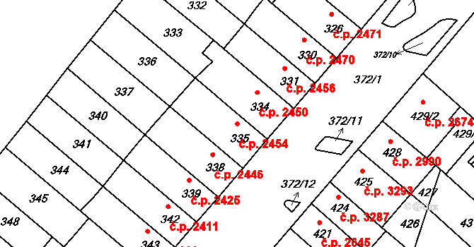 Chomutov 2454 na parcele st. 335 v KÚ Chomutov II, Katastrální mapa