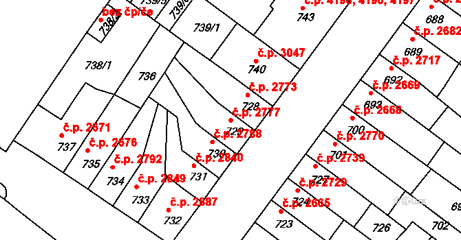 Chomutov 2777 na parcele st. 729 v KÚ Chomutov II, Katastrální mapa