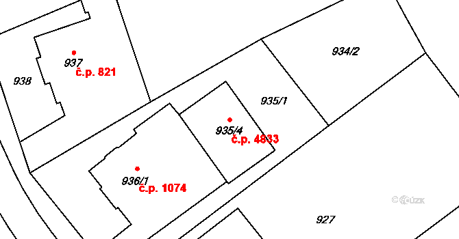 Chomutov 4833 na parcele st. 935/4 v KÚ Chomutov I, Katastrální mapa