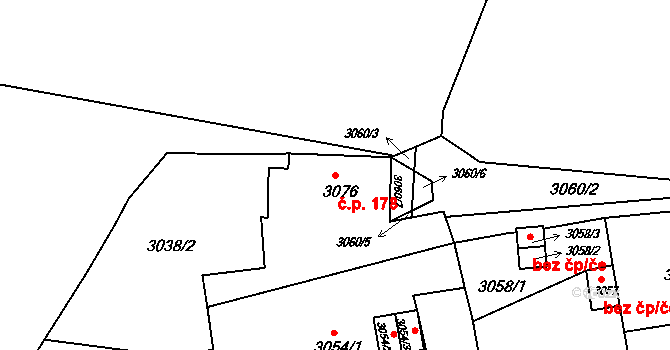Jirkov 178 na parcele st. 3076 v KÚ Jirkov, Katastrální mapa