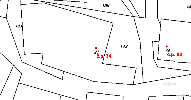Džbánov 34 na parcele st. 87 v KÚ Džbánov u Vysokého Mýta, Katastrální mapa