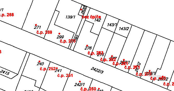 Rosice 283 na parcele st. 276 v KÚ Rosice u Brna, Katastrální mapa