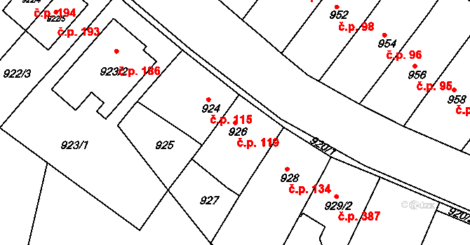 Ochoz u Brna 119 na parcele st. 926 v KÚ Ochoz u Brna, Katastrální mapa