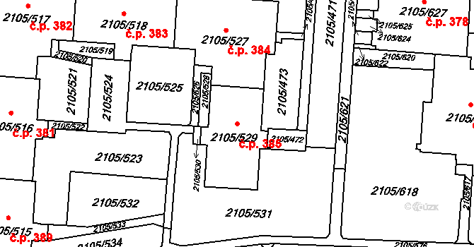 Šumbark 385, Havířov na parcele st. 2105/529 v KÚ Šumbark, Katastrální mapa
