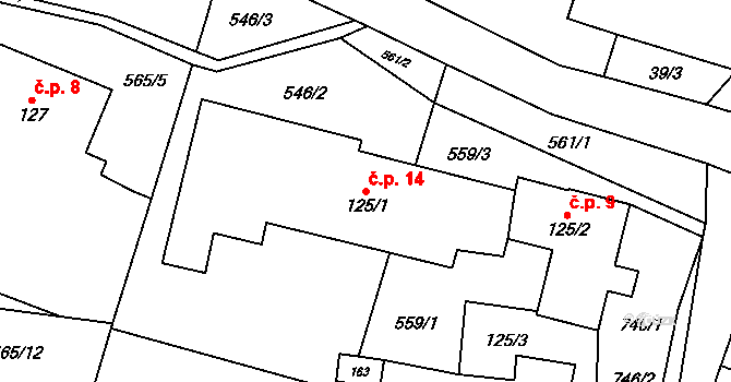Šanov 14, Červená Voda na parcele st. 125/1 v KÚ Šanov u Červené Vody, Katastrální mapa