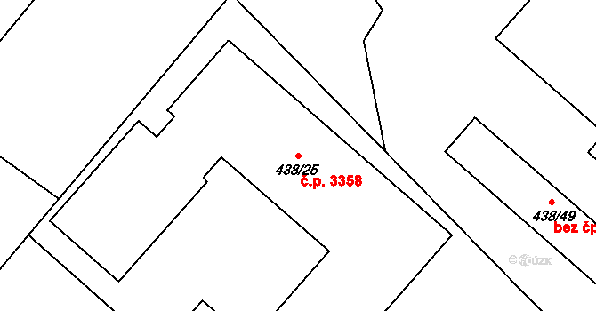 Mělník 3358 na parcele st. 438/25 v KÚ Mělník, Katastrální mapa