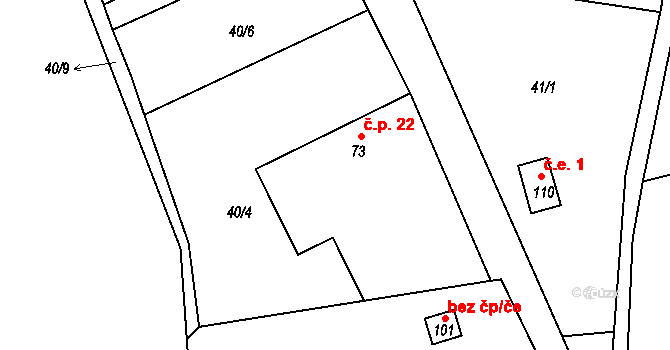 Vlčkovice 22, Neustupov na parcele st. 73 v KÚ Broumovice, Katastrální mapa