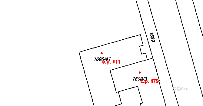 Litomyšlské Předměstí 111, Vysoké Mýto na parcele st. 1690/41 v KÚ Vysoké Mýto, Katastrální mapa