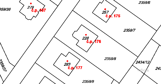 Kluky 176 na parcele st. 228 v KÚ Kluky u Písku, Katastrální mapa