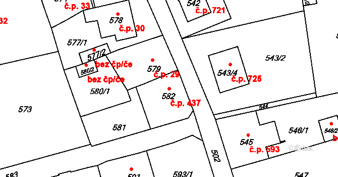 Šluknov 437 na parcele st. 582 v KÚ Šluknov, Katastrální mapa