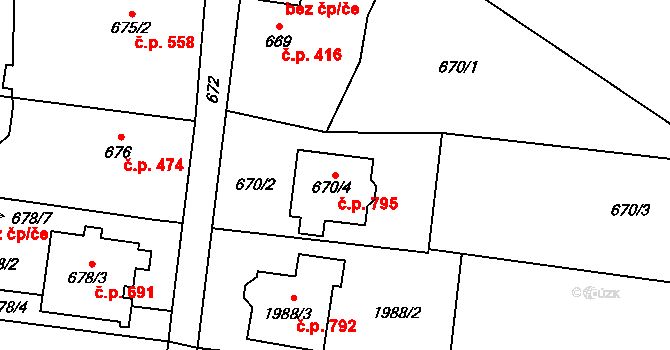 Kobeřice 795 na parcele st. 670/4 v KÚ Kobeřice ve Slezsku, Katastrální mapa