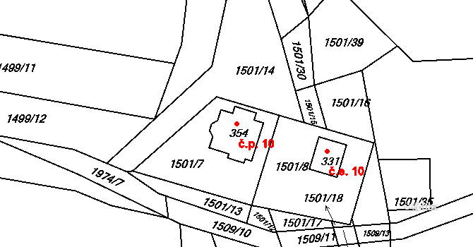 Filipova Hora 10, Tlumačov na parcele st. 354 v KÚ Tlumačov u Domažlic, Katastrální mapa