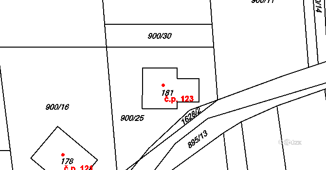 Vřeskovice 123 na parcele st. 181 v KÚ Vřeskovice, Katastrální mapa