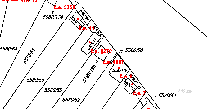 Jihlava 4897 na parcele st. 5580/135 v KÚ Jihlava, Katastrální mapa