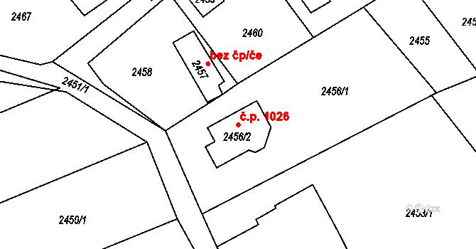 Štramberk 1026 na parcele st. 2456/2 v KÚ Štramberk, Katastrální mapa