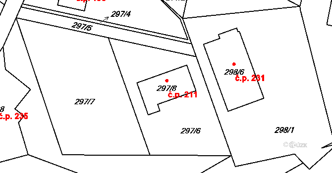 Šebrov 211, Šebrov-Kateřina na parcele st. 297/8 v KÚ Šebrov, Katastrální mapa
