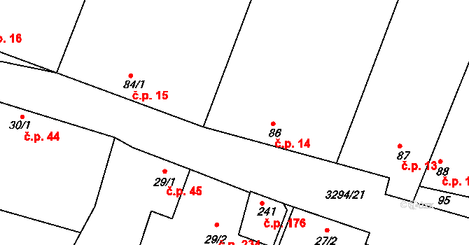 Březník 14 na parcele st. 86 v KÚ Březník, Katastrální mapa