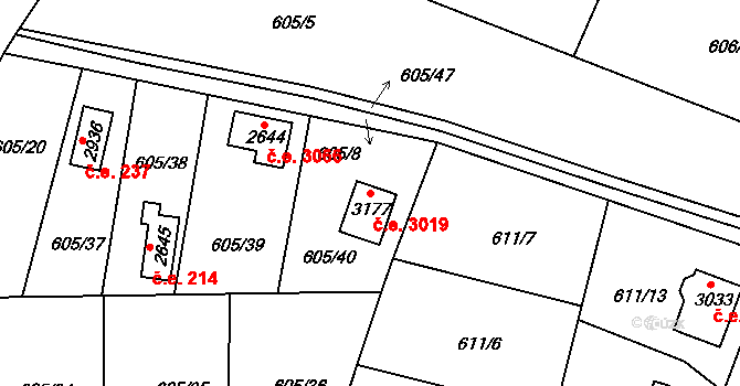 Sezimovo Ústí 3019 na parcele st. 3177 v KÚ Sezimovo Ústí, Katastrální mapa