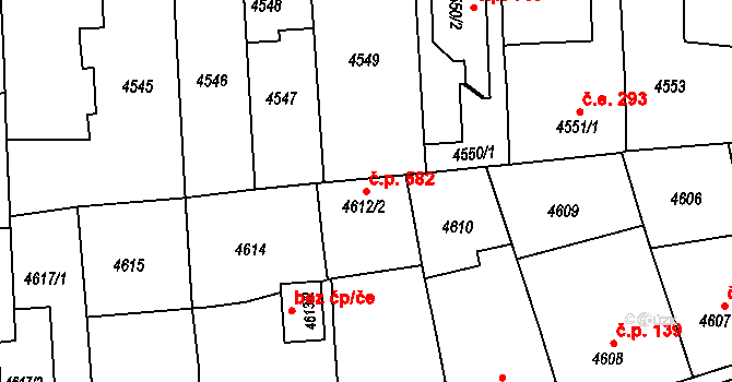 Doudlevce 582, Plzeň na parcele st. 4612/2 v KÚ Plzeň, Katastrální mapa