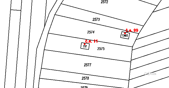 Milokošť 11, Veselí nad Moravou na parcele st. 737 v KÚ Milokošť, Katastrální mapa
