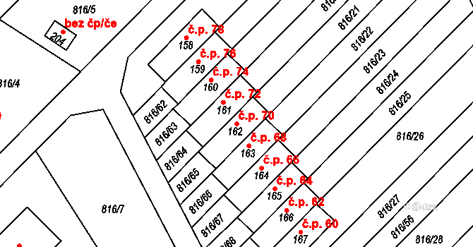 Hošťálkovy 70 na parcele st. 162 v KÚ Hošťálkovy, Katastrální mapa